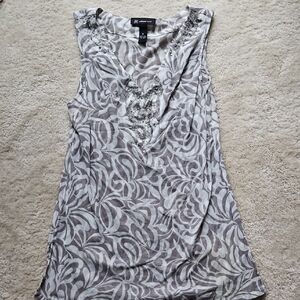 INC International Concepts Abstract Gray and White Blouse
